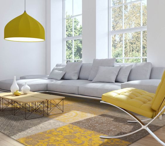 GRAY-YELLOW LIVING ROOM DECORATION