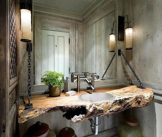 BATHROOM DECORATION WITH WOODEN COUNTERTOPS